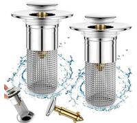 2 bouchons de vidange à ressort pour 34-40 mm, filtre de vidange en acier inoxydable, filtre de vidange en acier inoxydable, bouchon de vidange avec tamis, tamis de vidange pour baignoire