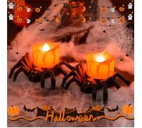2 Bougie LED Araignée pour Halloween Décoration Effrayante 8 5cm Ambiance Horreur Sans Flamme Pour Maison Fête Porche