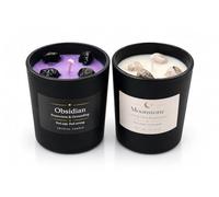 2 bougies parfumées de soja avec pierre de lune et obsidienne naturelle - Bougies parfumées au jasmin et à la lavande - Bougie décorative pour la relaxation, la méditation et un cadeau original
