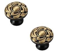 2 boutons vintage en laiton pour armoires, motif floral, boutons de meubles anciens, métal, noir et or, boutons de tiroirs, poignées de porte, boutons pour armoires de cuisine, tiroirs, armoires (34 m