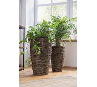 2 cache-pots en branches de coco, hauteur 45 + 55 cm, pot de fleurs, pot de plantes, pot de plantes pour l'intérieur & l'extérieur, balcon et décoration de jardin