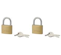 2 Cadenas Type 1 à Anse, 35 MM Doré Usage Intérieur - Double Verrouillage à Goupilles - Corps Laiton, 2 Jeux 2 Clés Acier- Anse Ø5,5 MM, Htr 20 MM, Largeur Utile 19 MM, Acier Cémenté Nickelé - THIRARD