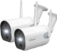 2 caméras de surveillance 2K 3MP pour l'extérieur, batterie externe, caméra WiFi sans fil pour l'extérieur, vision nocturne couleur jusqu'à 15 m, sirène/alarme à lumière blanche, détecteur de mouvemen