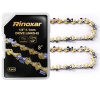 2 Chaînes pour Tronçonneuse 8 Pouces Or, 1/4", 1,1 mm (.043"), 45 Maillons d’Entraînement, Chaînes de Rechange Haute Précision, Compatibles avec RINOXAR PowerCut X9, PowerCut X9 PRO, RangEvo X9 PRO