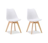 2 Chaises Blanche - Chaise Design en Plastique avec Pieds en Bois | Chaises de Salle à Manger Moderne