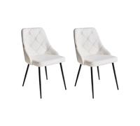 Beliani 2 Chaises de Salle à Manger avec Pieds en Acier Noir et Dossier Boutonné en Cuir PU Blanc Valerie