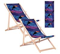 2 chaises longues classiques en hêtre GreenBlue GB183 avec motif toucan