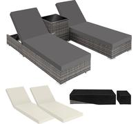2 chaises longues en rotin avec structure en aluminium et table, housse de protection incluse - gris