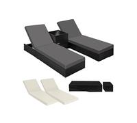2 chaises longues rotin aluminium noir avec table d appoint rangement 184x60x21 cm