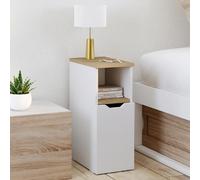 IDMARKET Lot de 2 tables de chevet étroites ANOUK 1 porte avec niche blanc et bois