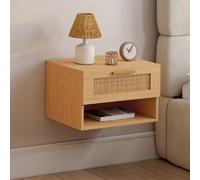 IDMarket – Lot de 2 tables de chevet murales Robert 1 tiroir niche effet naturel cannage et bois