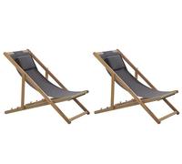 2 Chiliennes Pliantes avec Toiles de Remplacement en Bois Acacia Clair Avellino