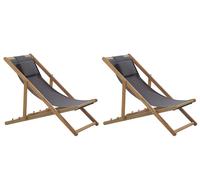 BELIANI Lot de 2 chaises longues de jardin marron clair en bois d'acacia pliables housses grises 2 housses de remplacement avec motif tendance terrasse de jardin