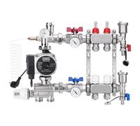 [2 circuits de chauffage] Répartiteur de circuit de chauffage en acier inoxydable, kit de régulation de valeur fixe avec pompe à haute efficacité et cône euro 3/4 (16 x 2 mm), kit de purge et robinets