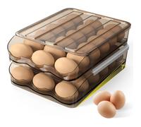 2 couches Panier à œufs, Boite à Oeufs Porte-œufs roulant automatique en Plastique Stockage d'oeufs Rangement Frigo avec Couvercle