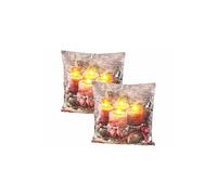 : 2 coussins décoratifs à 4 LED avec motifs de l'Avent - 45 x 45 cm