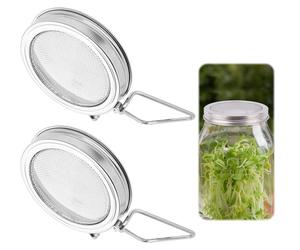 2 couvercles pour germination, compatibles avec les bocaux Mason à large ouverture, en acier inoxydable réutilisable