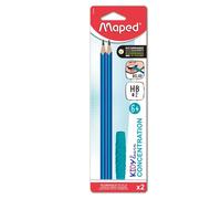Blister de 2 crayons graphite Maped Kidy Learn Concentration Corps texturé et embout relaxant à mâcher