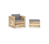 2-delige Loungeset met kussens groen geÃ¯mpregneerd hout3074532