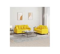 vidaXL Canapés 2 Pièces avec Coussins - Jaune Clair Tissu