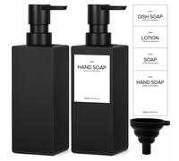 2 distributeurs de savon de 350 ml, distributeurs de liquide vaisselle, noir, pour la cuisine et la salle de bain, distributeurs de savon pour les mains avec entonnoir et étiquettes imperméables, flac