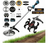 2-En-1 1380W Motobineuse électrique et Coupe-Bordures Brushless Sans Fil avec 2 Batt 4.0AH 18800/680 RPM, 7 Lames, Jardin, Pelouse
