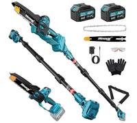 2-en-1 8 Pouces Elagueuse sur Perche Electrique, Sans Balais, 2×4000mAh | Tronçonneuse Télescopique, 2 Batteries Incluses, Graissage Automatique, Portée 4M pour l’Élagage des Arbres
