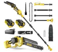 2-en-1 8 Pouces Elagueuse sur Perche, Mini Tronçonneuse Brushless avec 2 x 4,0 Ah Batteries, Coupe Branche Telescopique, Portée 4,2 M pour Branches et jardinage