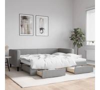 2 en 1 avec tiroirs de rangement salon et chambre standard Gris 90x200 cm | Lit de jour avec gigogne et tiroirs rangement 90x200 cm canapé convertible lit double gris clair