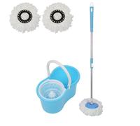 2-en-1 Balai Serpillère Rotatif 360°, Willonin® Seau Essoreur portable, Avec 2 Tampon en Microfibre Bleu, Nettoyage domestique