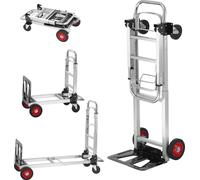 2-en-1 Diable pliable 113/181kg capacité de charge Diable de transport alliage d'aluminium & acier carbone Diable ⇋ Chariot plate-forme Trolley pour les tâches de chargement & transport à l'intérieur 