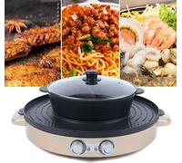 2 en 1 Electrique Hot Pot Gril de table Multifonctionnel BBQ Double Pot Gril sans fumée Antiadhésif 2200W