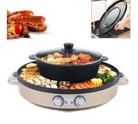 2 en 1 Grill électrique Hot Pot BBQ Double Pot revêtement antiadhésif sans fumée 2200 W
