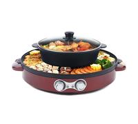 2 en 1 Hotpot électrique 2200 W Moule à gâteau Grill électrique sans fumée et Hot Pot BBQ Top de canard à la mandarine