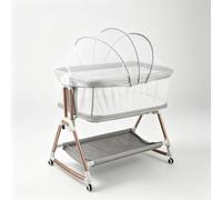 2 en 1 Lit Bébé Jusqu'à 9 kg Berceau Cododo Bébé avec Moustiquaire, Gris | 6 Niveaux de Hauteur, Canopy Amovible, Roulettes Mobiles, Rangement Intégré, Tissu Coton et Lin, 3 Coloris Disponibles