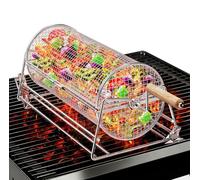 2-en-1 Panier à Barbecue Roulant Rotatif, Inoxydable 304 avec Poignées Détachables Doubles Manivelle et Droite, Accessoires BBQ pour Légumes Crevettes, Cadeau Idée Homme Papa Mari Anniversaire