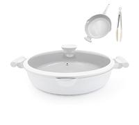 2 en 1 Poêle à Frire Céramique de 32 cm avec Couvercle Revêtement-Blanc | Revêtement Céramique, Non Toxique, Sans PTFE ni PFOA