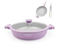 2 en 1 Poêle à Frire Céramique de 32 cm avec Couvercle Revêtement-Violet | Revêtement Céramique, Non Toxique, Sans PTFE ni PFOA