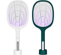 2 en 1 Portable Mosquito Killer Pest Control 3000V Bug Racket Fly Swatter Sécurité Lampe tueuse de moustiques pour intérieur extérieur - Vert