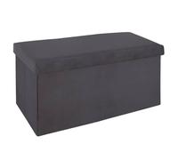 2 en 1 Pouf pliant double et coffre de rangement Velours Gris foncé 76.6 x H 37.5 cm - Atmosphera