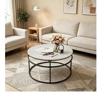2 en 1 Table Basse Relevable Ronde 60x60cm VIVOLILV,Ajustable en hauteur avec Rangement,Table basse Pour Salon,Studio,Petit espace