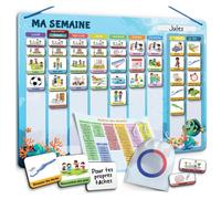 2-en-1 Tableau Enfant - Semainier & Routine Enfant avec 188 Aimants - Tableau Magnétique à Dos Aimanté - Planning Journalier