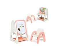 2 en 1 tableau magnétique enfant orange hauteur réglable double face avec tabouret, bureau pliable, étagère de livres accessoires en HDPE