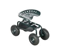 2 en 1 tabouret pivotant réglable chariot mobile de jardin charge max. 150 Kg rangement acier vert