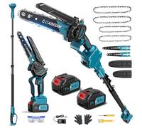 2-en-1 Taille Haie Telescopique, 6&8 Pouces Coupe Branche Telescopique, 1000W Brushless Elagueuse sur Perche Batterie 8000mAh, Extensible Jusqu'à 4,7m, Tronconneuse Compatible avec Makita pour Jardin
