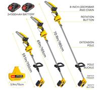 2 en 1Scie à perche électrique,CREMLANK,2 batteries de 1,5 Ah,Perche rétractable 30cm-180cm,550 W,JAUNE,21V