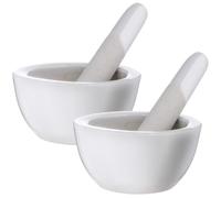 2 Ensembles Bol à Broyer en Porcelaine Pilon pour Remède, Blanc | Mortier Pilon la Cuisine, Céramique Ronde, Finition Soignée, Bords Lisses, Broyage Fin des Compléments