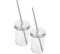 2 ensembles de bocaux en verre 250 ml avec couvercle et paille | Acier inoxydable, fabrication soignée, faciles à nettoyer, usage pratique et polyvalent pour cafés et restaurants
