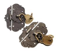 2 Ensembles Moraillon Métallique Vintage en Alliage de Zinc | Lot de Sets, Mini Boucles à Moraillon Anciennes, Clés, pour Meubles et Coffrets