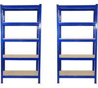 2 étagères de rangement T-RAX bleues en acier inoxydable pour garage ou atelier, montage rapide et facile sans outils, capacité de charge de 150 kg par étagère - 75 x 150 x 30 cm